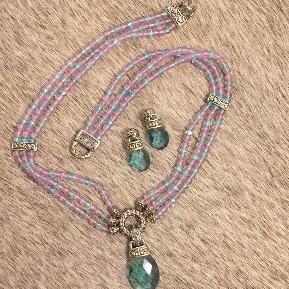 AUQAMARINE CRYSTAL NECKLACE AND EARRINGS SET